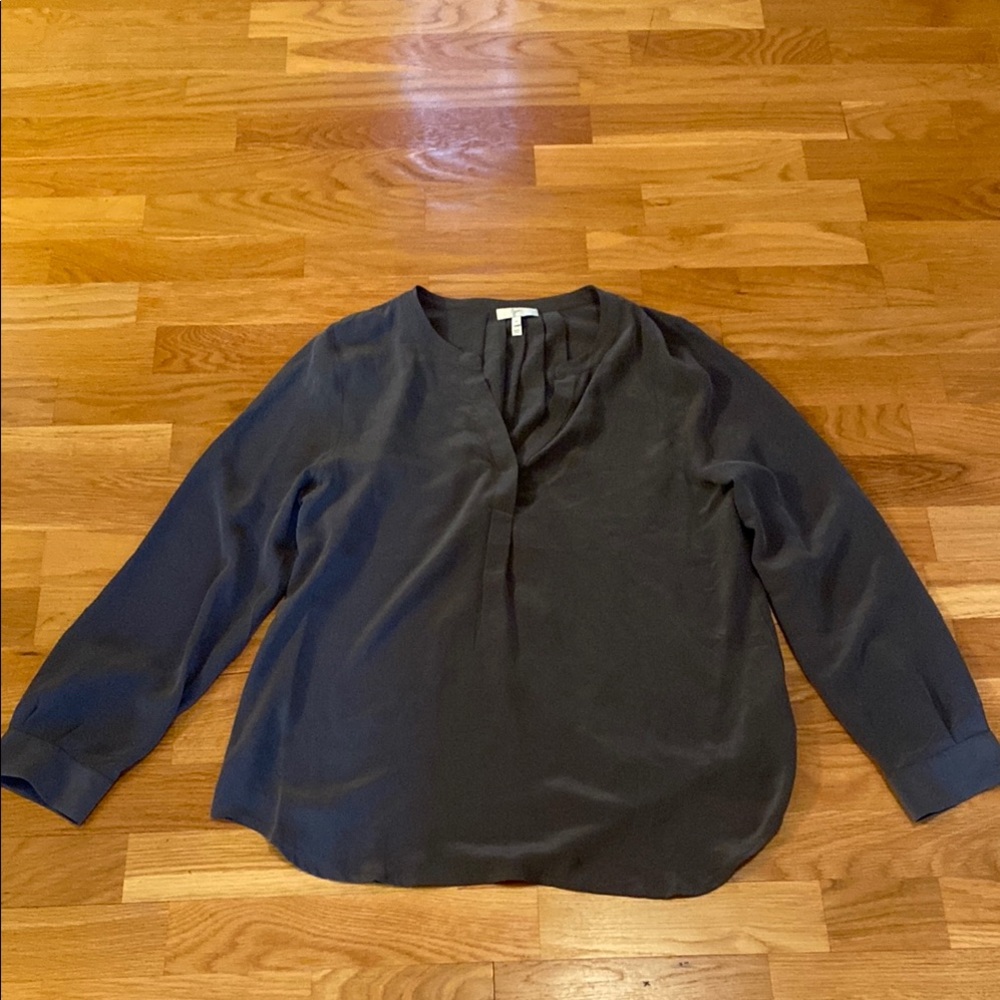 Joie Charcoal Grey Long-Sleeved Silk Blouse - M